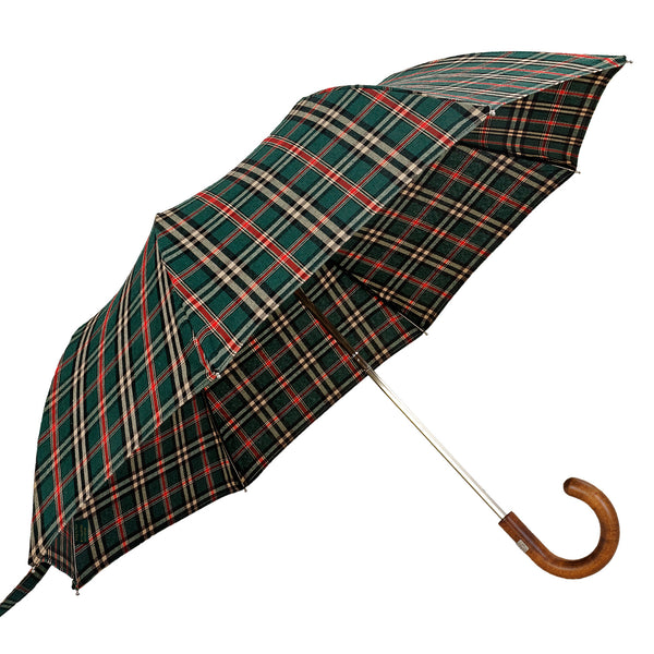Oertel Handmade pocket umbrella Tartan cotton green/red