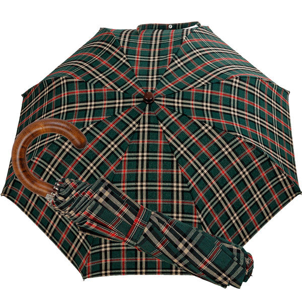 Oertel Handmade pocket umbrella Tartan cotton green/red