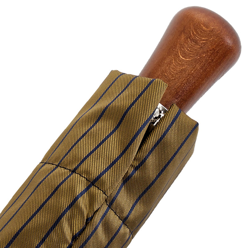 Oertel Handmade pocket umbrella maple - Stripes olive-blue | European Umbrellas