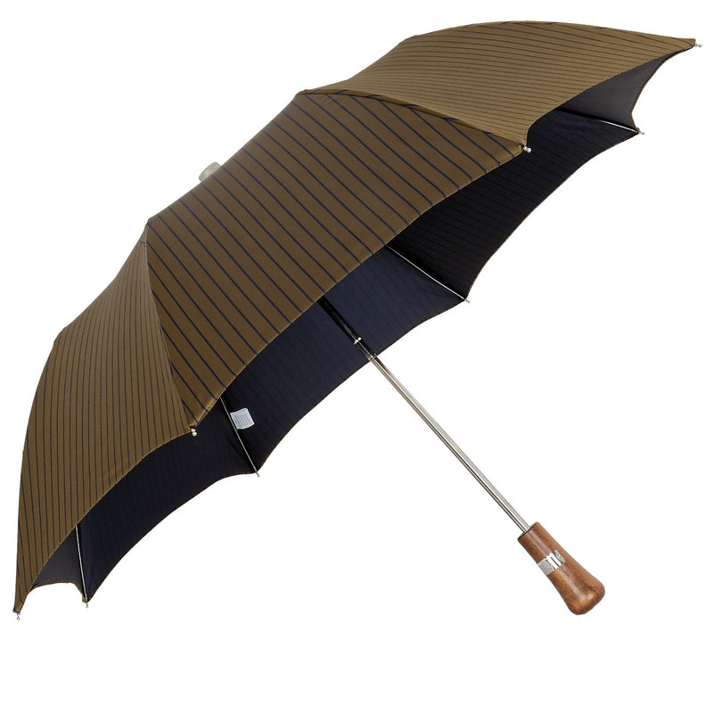 Oertel Handmade pocket umbrella maple - Stripes olive-blue | European Umbrellas