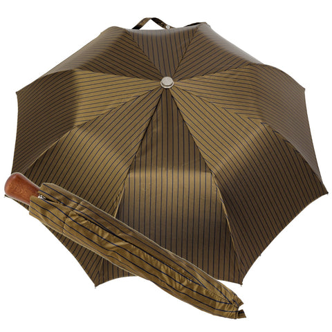 Oertel Handmade pocket umbrella maple - Stripes olive-blue | European Umbrellas