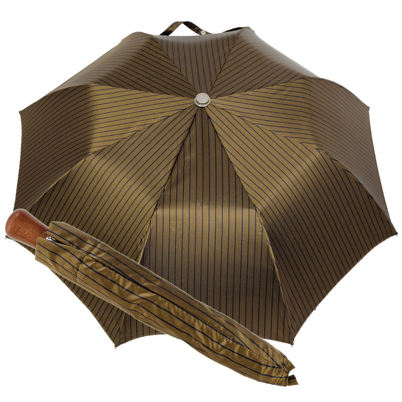 Oertel Handmade pocket umbrella maple - Stripes olive-blue | European Umbrellas