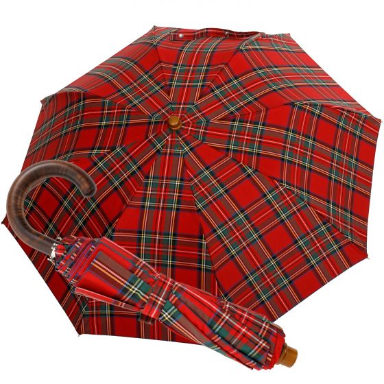 Oertel Handmade pocket umbrella Tartan cotton red | European Umbrellas